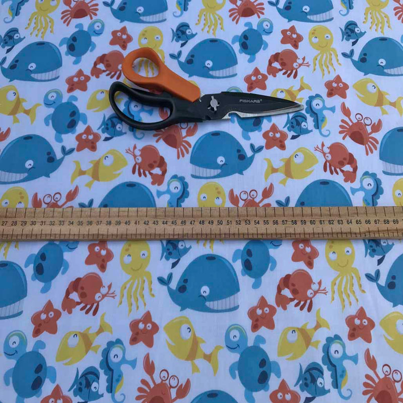 Sea Life Dolphins Print Poly Cotton Craft Fabric