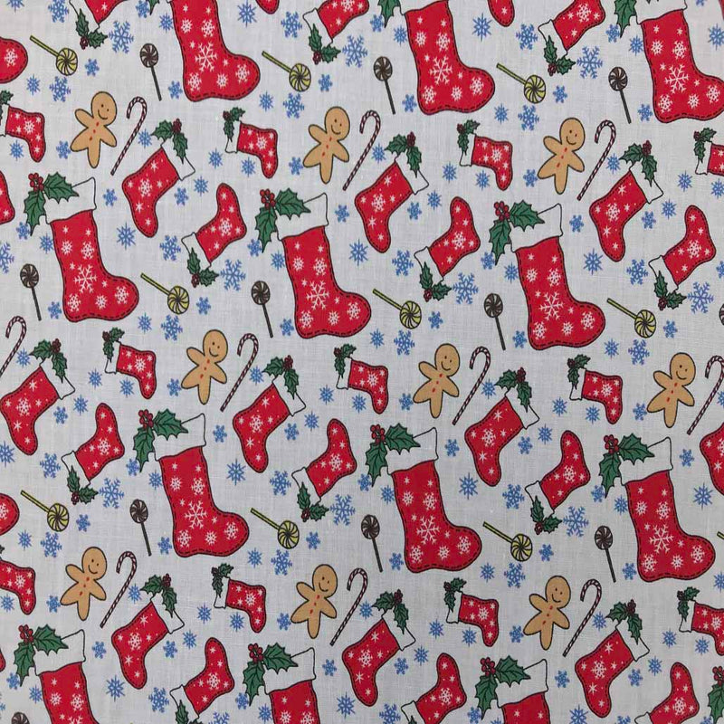 Stockings Xmas Gingerbread Man Polycotton Fabric