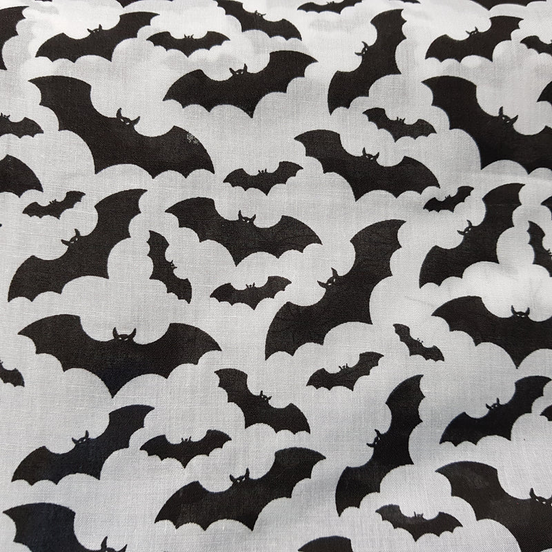 Halloween Bats Print Polycotton Dress Costumes Fabric, Black/White