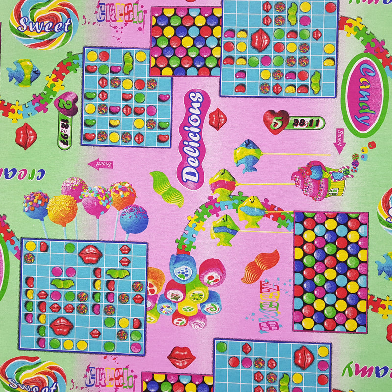 Candy Crush Sweets Print Cotton Canvas Craft Fabric