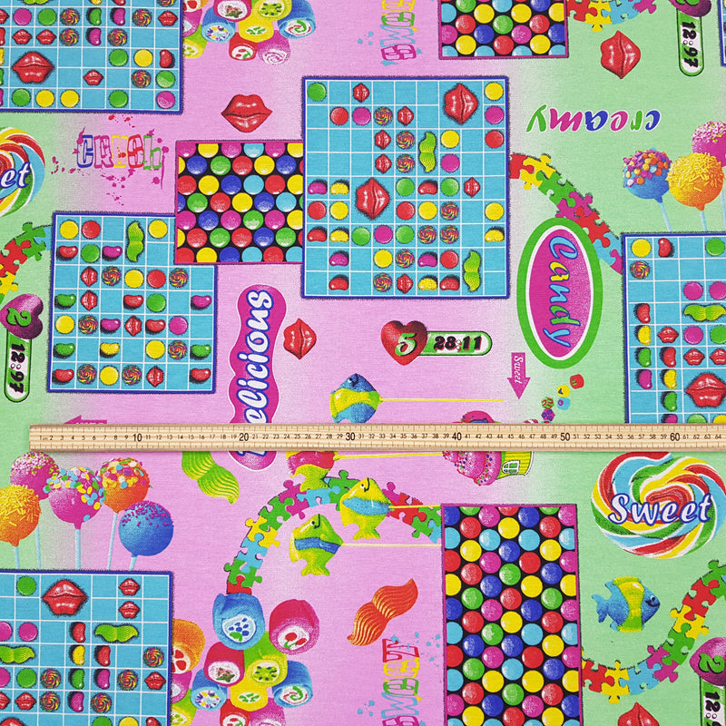 Candy Crush Sweets Print Cotton Canvas Craft Fabric