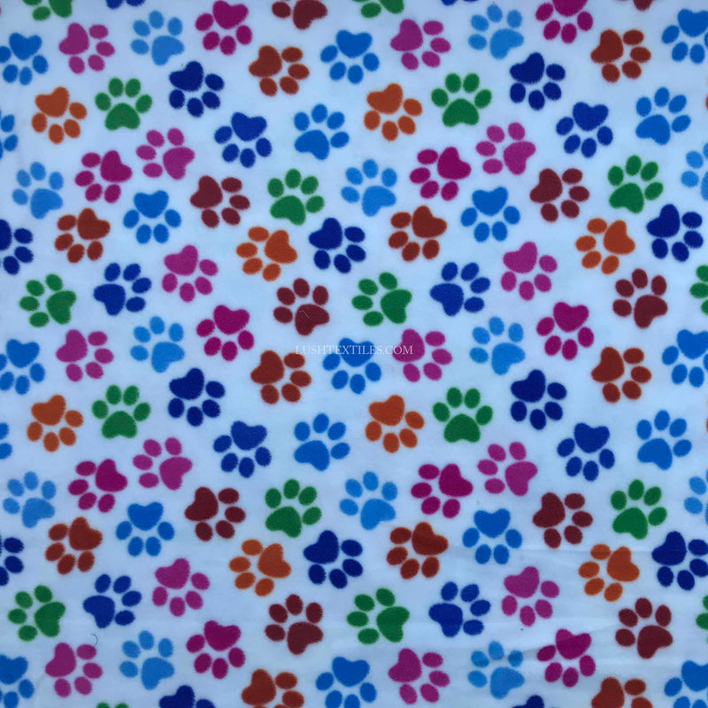 Dogs Paws Cuddle Polar Fleece Fabric, Cream