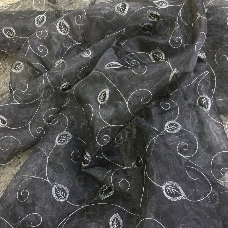 Embroidered Pacific Voile Organza Fabric, Black