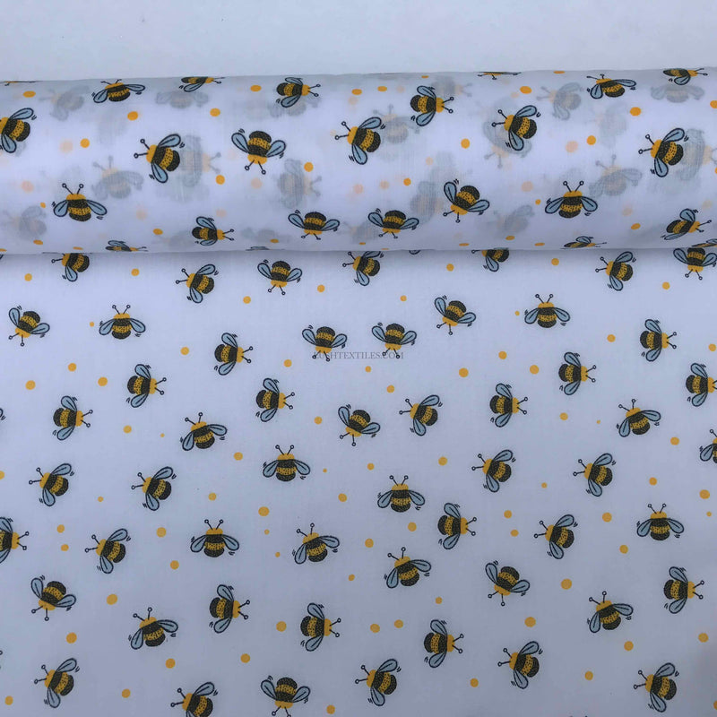 DITZY  Bees Polycotton Fabric, White