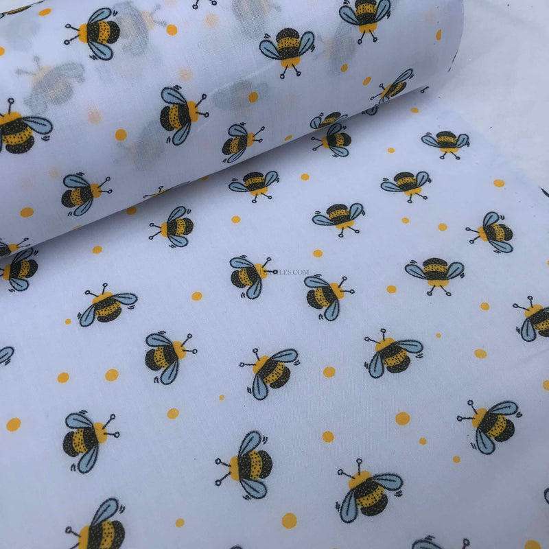 DITZY  Bees Polycotton Fabric, White