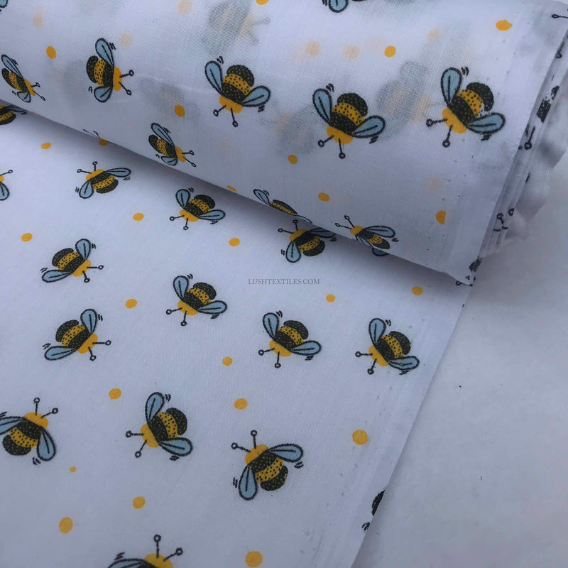 DITZY  Bees Polycotton Fabric, White