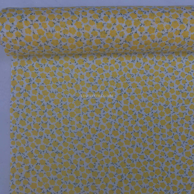 Small Yellow Poppy Print Polycotton Fabric