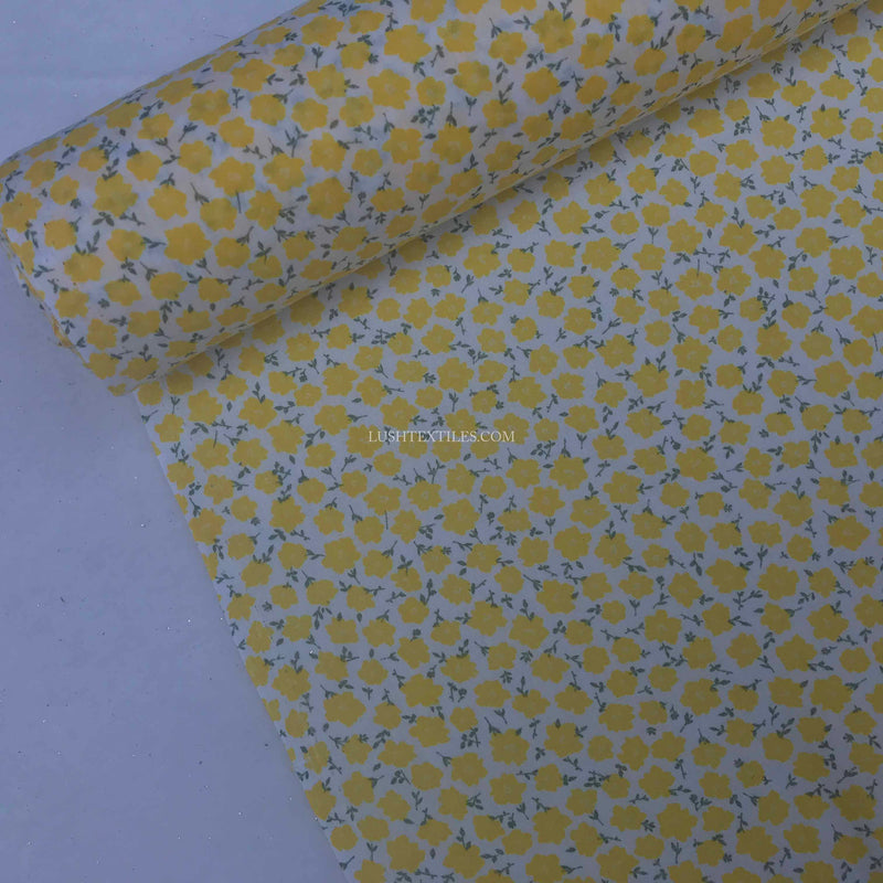 Small Yellow Poppy Print Polycotton Fabric