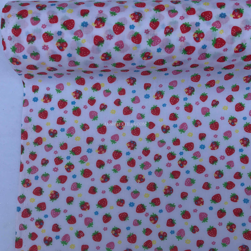 Strawberries Print Polycotton Fabric