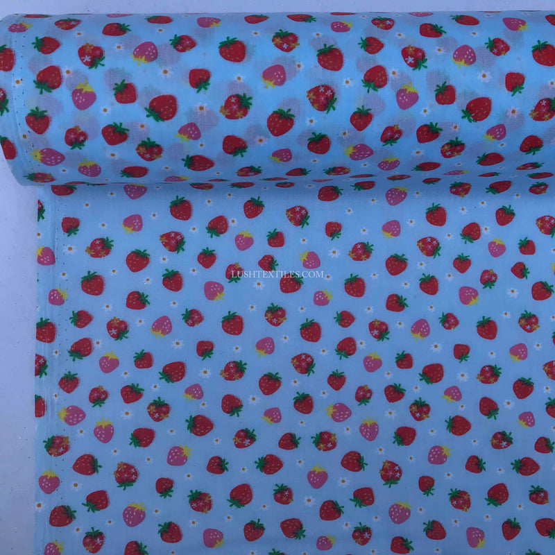 Strawberries Print Polycotton Fabric