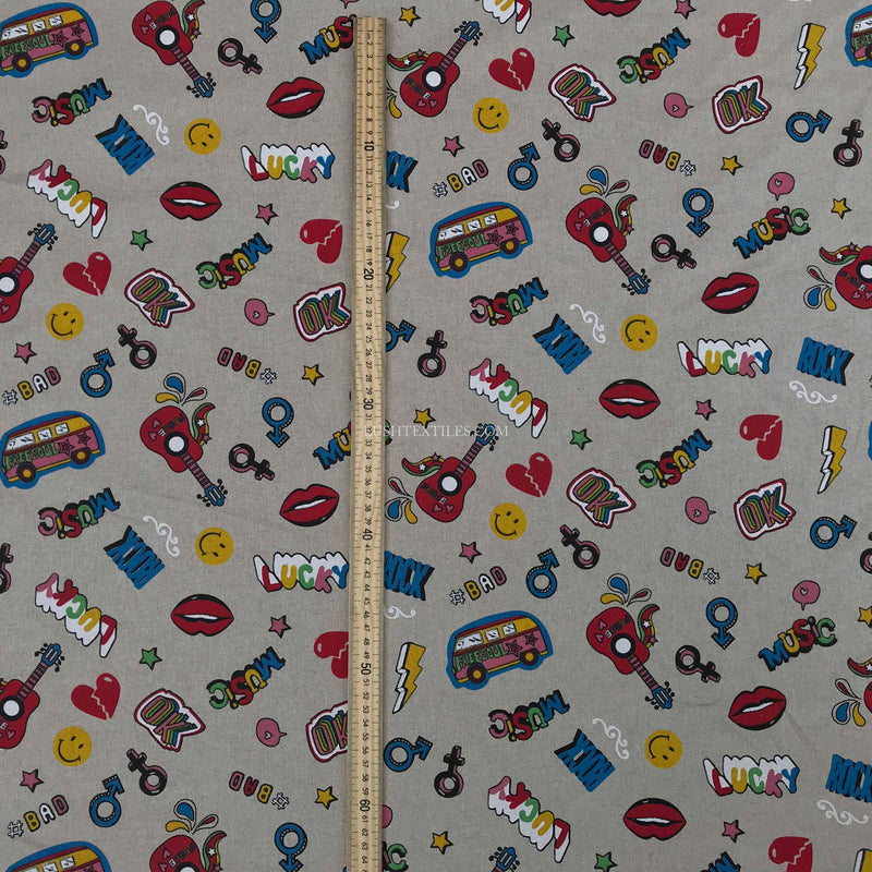 Music Camper Hippie Print Linen Fabric