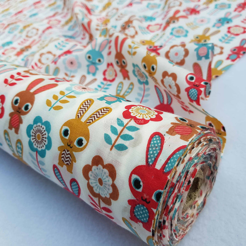 Red Bunnies Polycotton Fabric