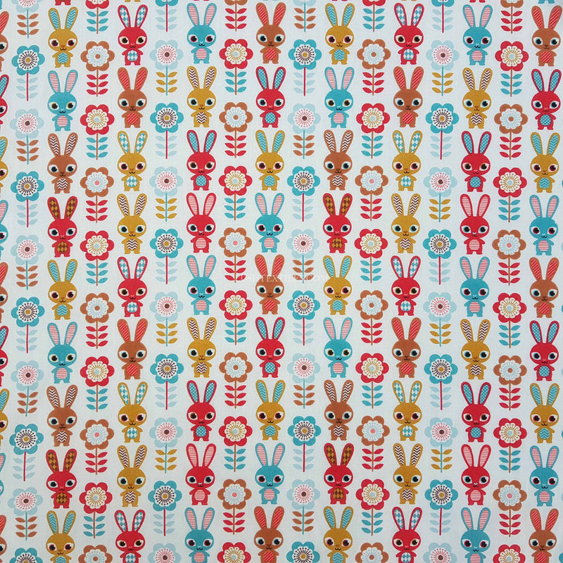 Red Bunnies Polycotton Fabric