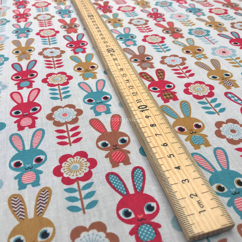 Red Bunnies Polycotton Fabric