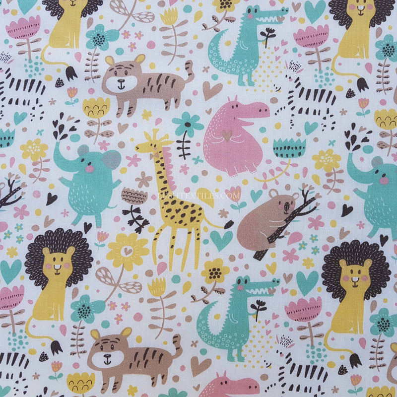 Zoo Animals Polycotton Fabric