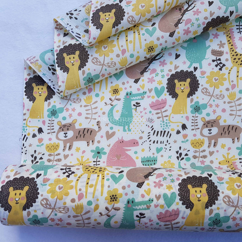 Zoo Animals Polycotton Fabric