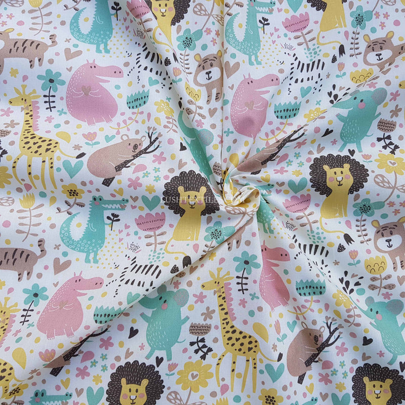 Zoo Animals Polycotton Fabric