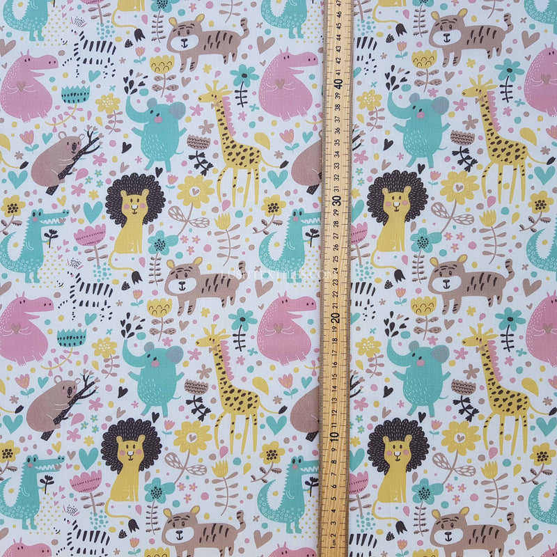 Zoo Animals Polycotton Fabric