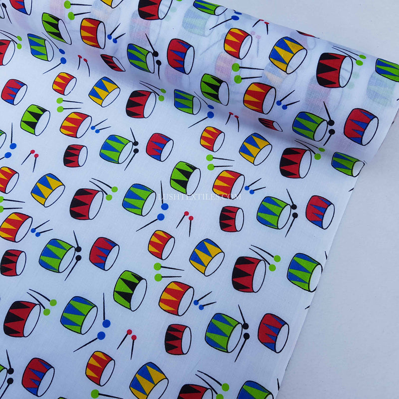 Musical Drums Polycotton Fabric