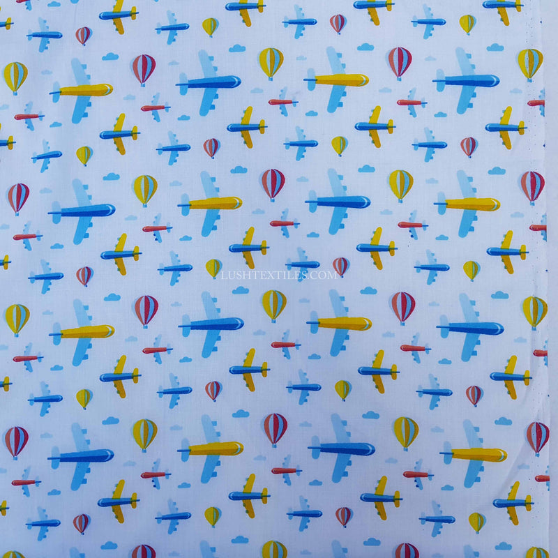 Flying Planes & Hot Air Balloon Polycotton Fabric