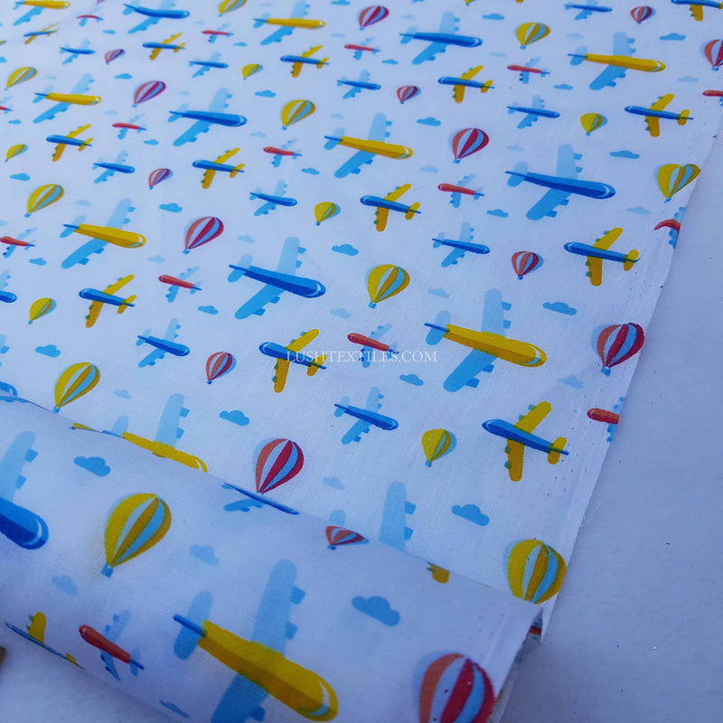 Flying Planes & Hot Air Balloon Polycotton Fabric