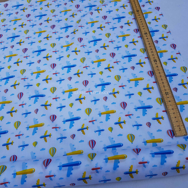 Flying Planes & Hot Air Balloon Polycotton Fabric