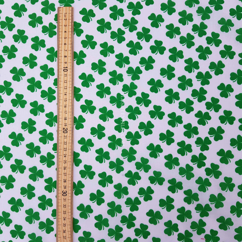 Irish Shamrock Saint Patrick's Day Polycotton Fabric, White