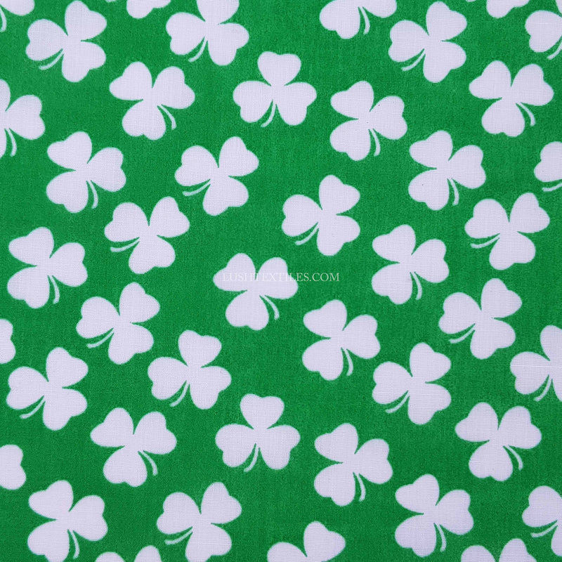 Irish Shamrock Saint Patrick's Day Polycotton Fabric, Green