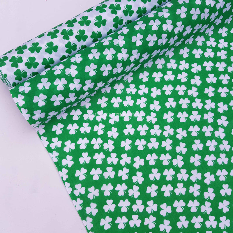 Irish Shamrock Saint Patrick's Day Polycotton Fabric, White