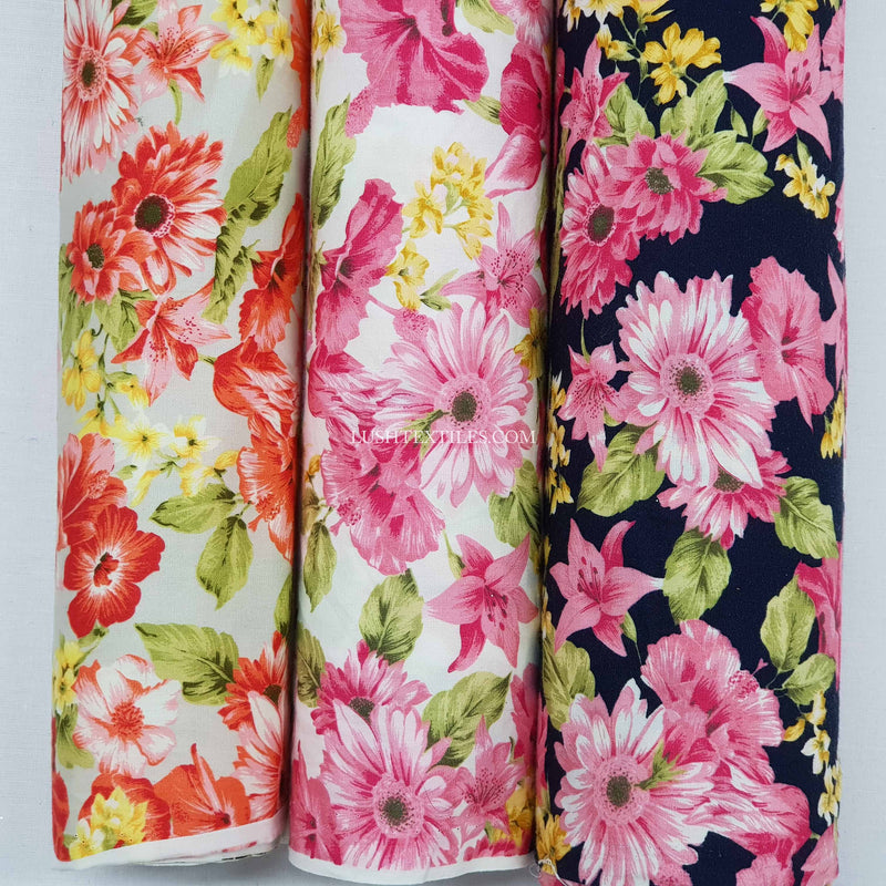 Summer Floral Flowers Cotton Poplin