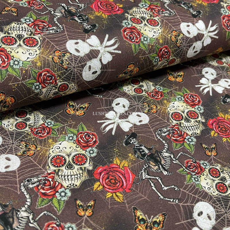 Day Of The Dead Digital Cotton Craft Fabric, Brown