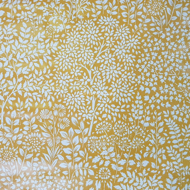 By The Metre Floral Flower Print PVC, Mustard