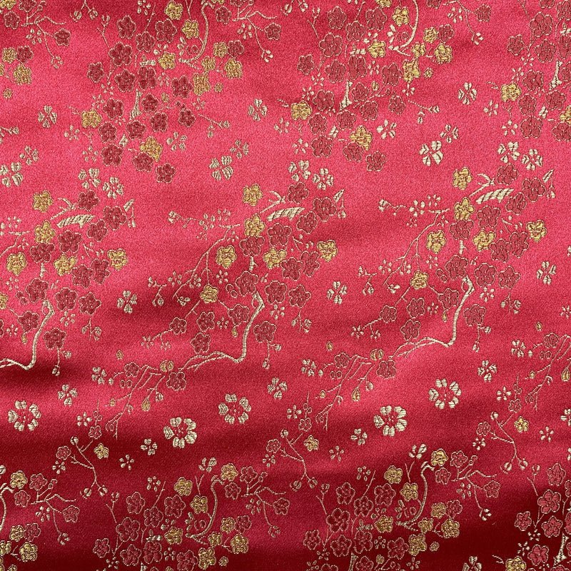 Chinese Blossom Silk Jacquard Brocade Fabric, Red