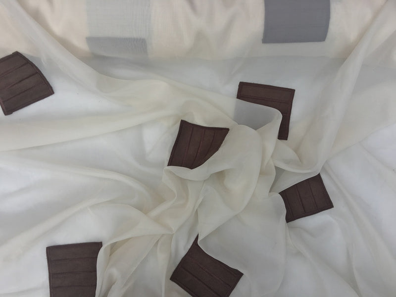 Tissu de rideau en voilage en daim marron chocolat, crème