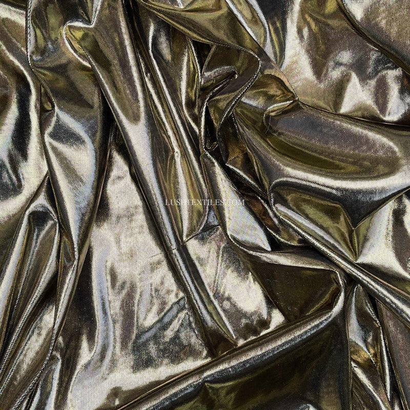 Computer Foil Shiny Dress Fabric, Gold/Black