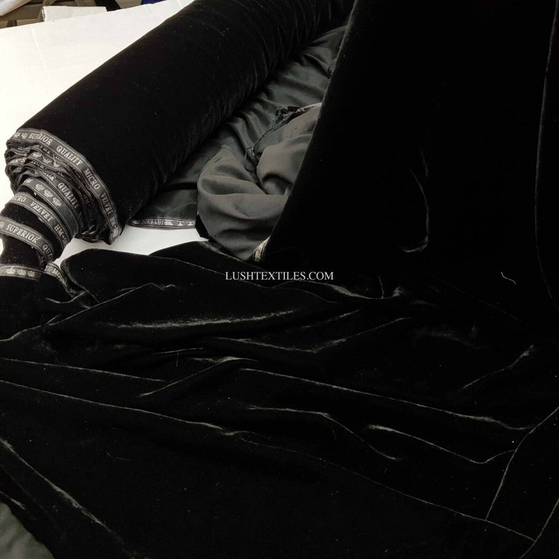 BLACK Triple Velvet Velour Fabric Dressmaking Bridal Theatre Goth Costumes 45"