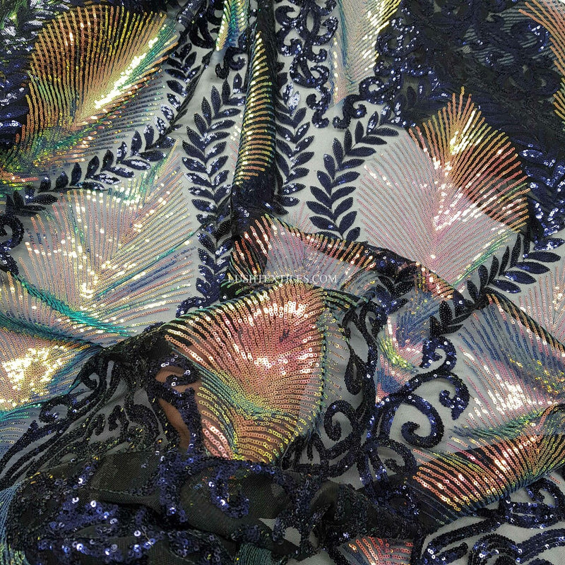 Embroidery D&G Chantilly Sequin Net Lace Fabric, Navy