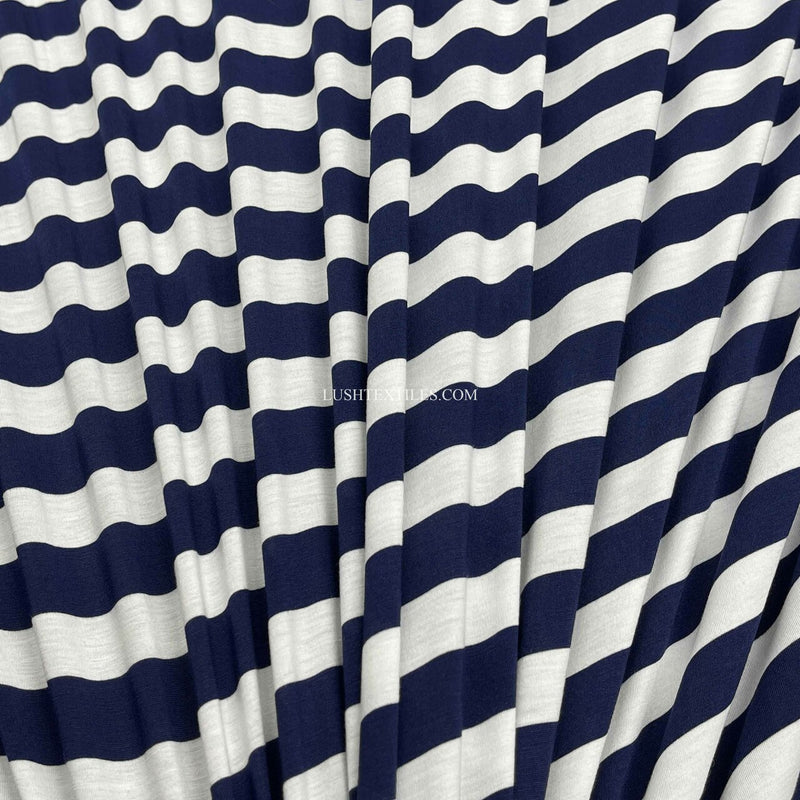 1” Stripe French Navy Striped Lycra Jersey Fabric, Navy/White