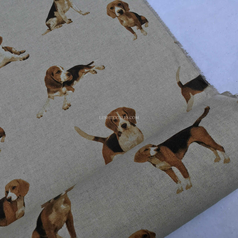 Beagle Dogs Digital Print Linen Cotton Fabric