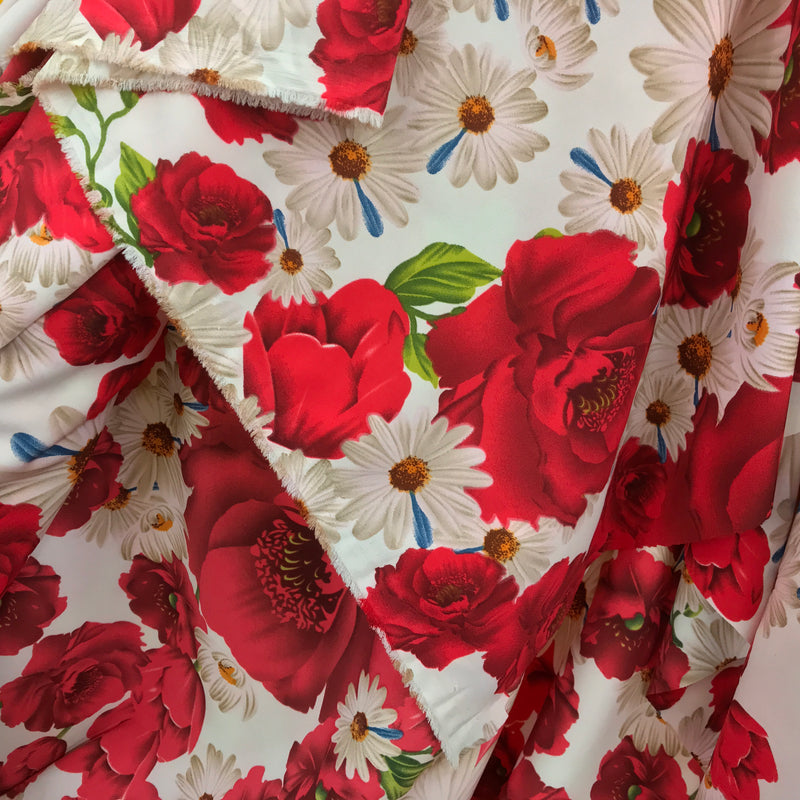 Red Floral Abstract Garden Flowers Silk Touch Satin