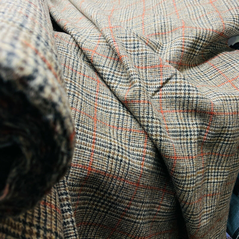 Dogtooth Wool Orange Check PLAID Tartan Coat Parka Skirt Fabric Prince Of Wales