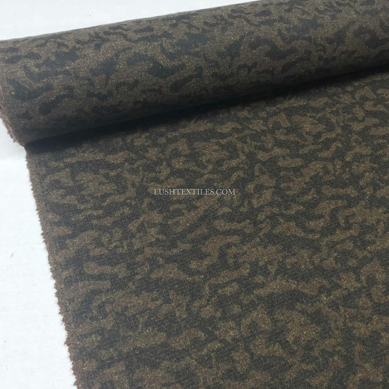 Camouflage Print Wool Blend Fabric, Brown