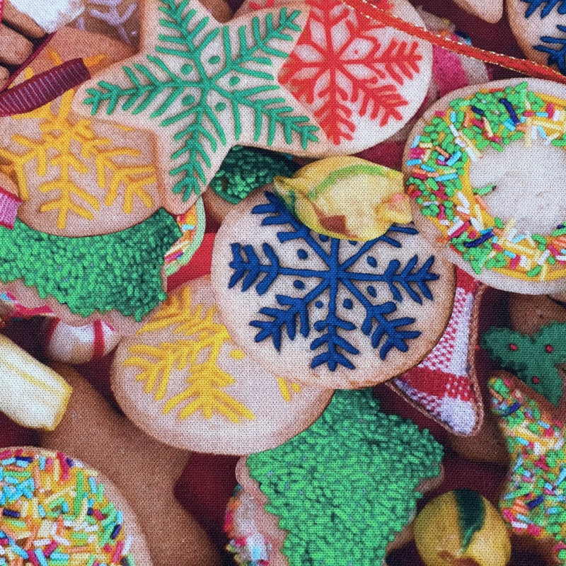 Tissu en coton numérique à imprimé biscuits de Noël