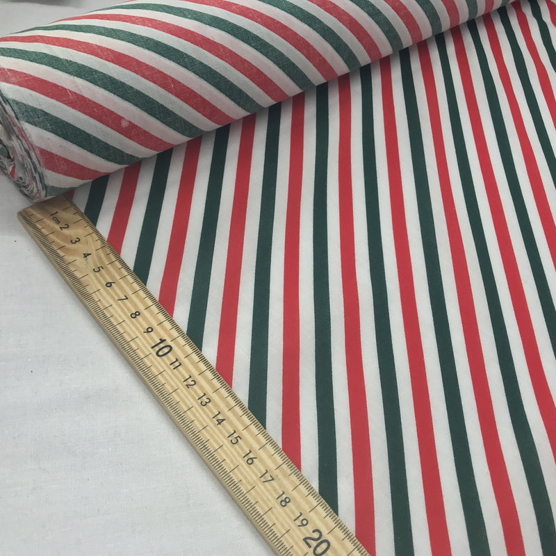 Christmas Candy Stripes Polycotton Fabric, Red/Green/White