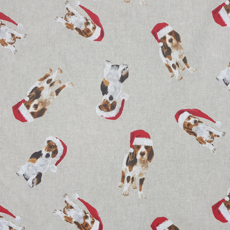 Christmas Puppies Linen Print Cotton Canvas Xmas Fabric