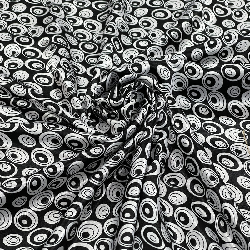 Satin à pois abstrait noir et blanc