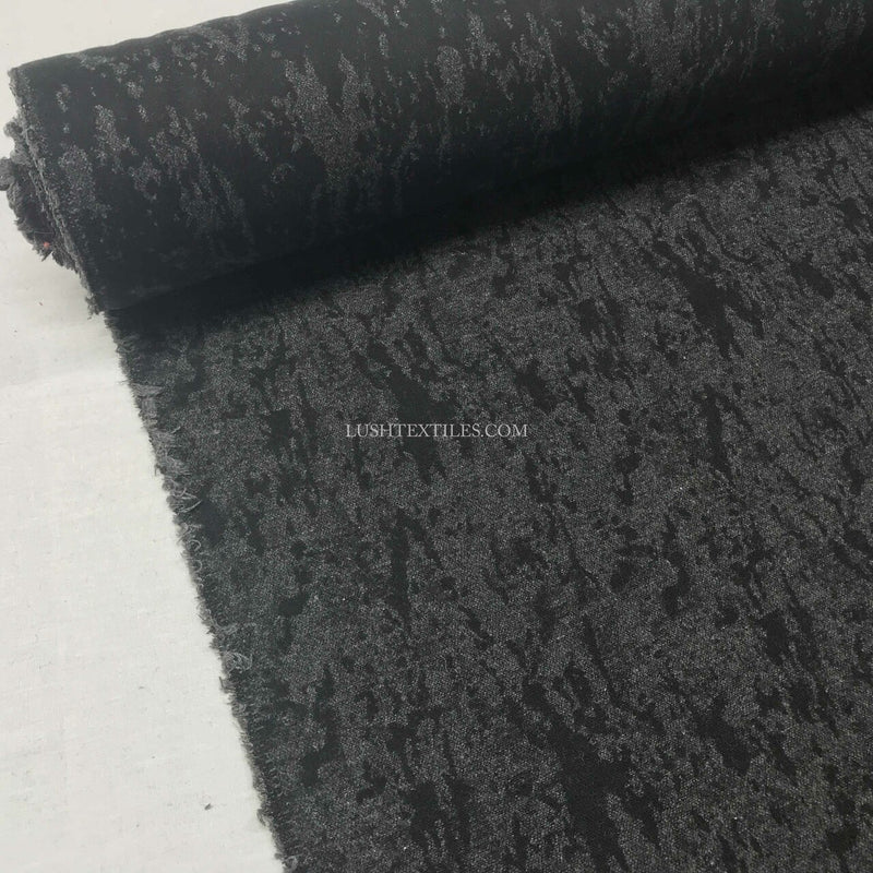 Camouflage Print Wool Blend Fabric, Black/Grey