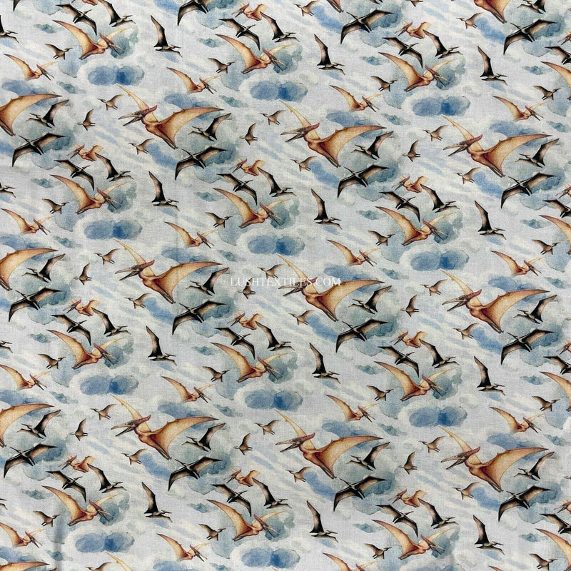 100% Cotton Digital Fabric Jurassic Pterodactyl Dinosaurs Crafty DINO 140cm Wide