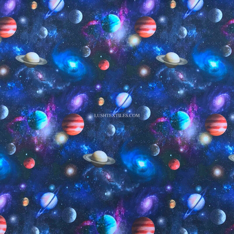 100% Cotton Fabric SPACE GALAXY UNIVERSE PLANET STARS Childrens Kids Material