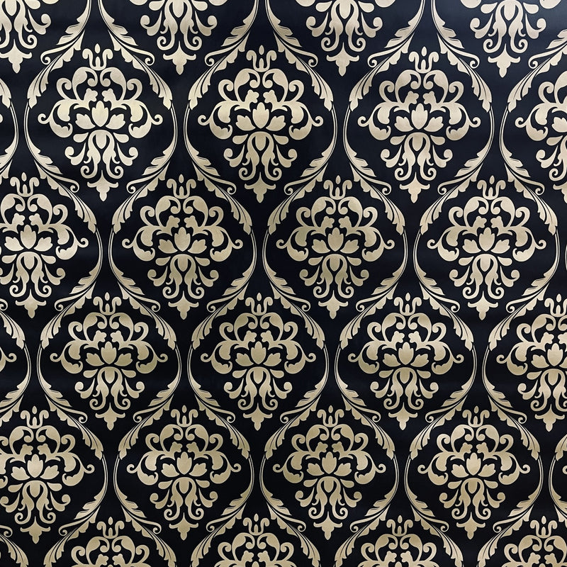 By the Metre Gold Damask Tablecloth PVC, Black